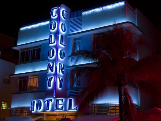 Nighttime View Of Art Deco Colony Hotel South Beach Miami Florida Nighttime View Of Art Deco Colony Hotel South Beach Miami Florida Usa Photographic Print By Nancy Steve Ross
