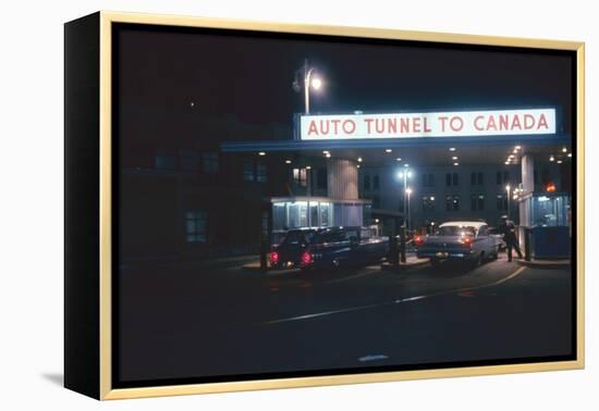 Nighttime View of the Cars at the Entrance to the Detroit-Windsor Tunnel, Detroit, Michigan, 1959-Fritz Goro-Framed Premier Image Canvas