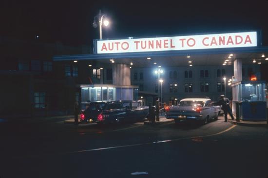 Nighttime View Of The Cars At The Entrance To The Detroit Windsor Tunnel Detroit Michigan 1959 Photographic Print Fritz Goro Art Com
