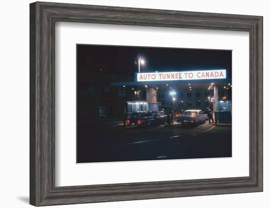 Nighttime View of the Cars at the Entrance to the Detroit-Windsor Tunnel, Detroit, Michigan, 1959-Fritz Goro-Framed Photographic Print