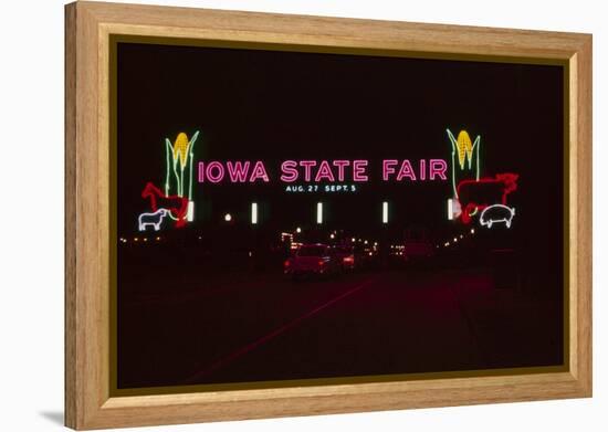 Nighttime View of the Illuminate Neon Sign at the Entrance to the Iowa State Fair, 1955-John Dominis-Framed Premier Image Canvas