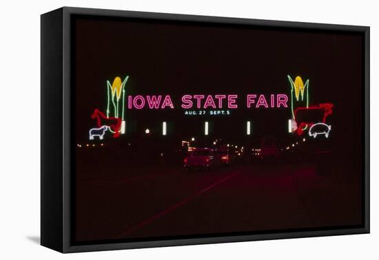 Nighttime View of the Illuminate Neon Sign at the Entrance to the Iowa State Fair, 1955-John Dominis-Framed Premier Image Canvas
