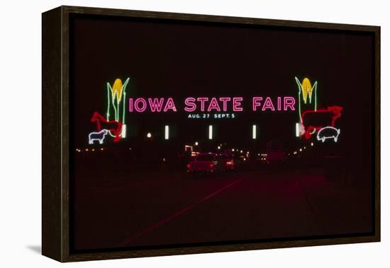 Nighttime View of the Illuminate Neon Sign at the Entrance to the Iowa State Fair, 1955-John Dominis-Framed Premier Image Canvas