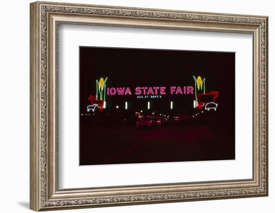 Nighttime View of the Illuminate Neon Sign at the Entrance to the Iowa State Fair, 1955-John Dominis-Framed Photographic Print