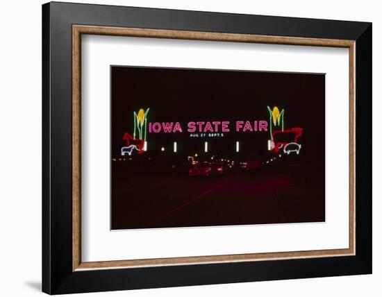 Nighttime View of the Illuminate Neon Sign at the Entrance to the Iowa State Fair, 1955-John Dominis-Framed Photographic Print