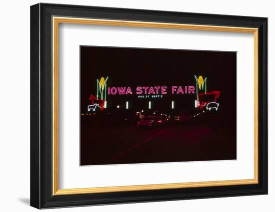 Nighttime View of the Illuminate Neon Sign at the Entrance to the Iowa State Fair, 1955-John Dominis-Framed Photographic Print