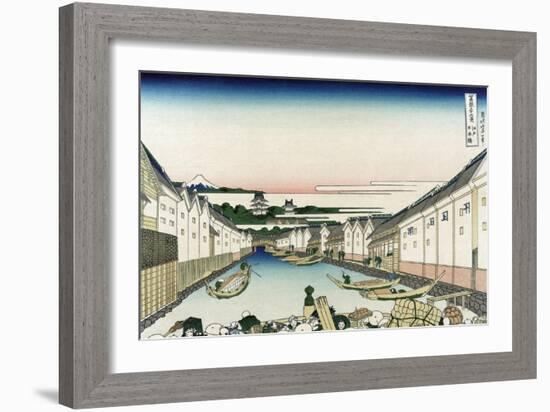 Nihonbashi Bridge in Edo-Katsushika Hokusai-Framed Art Print