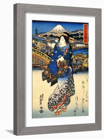 Nihonbashi in Edo, 1852-Keisai Eisen-Framed Giclee Print