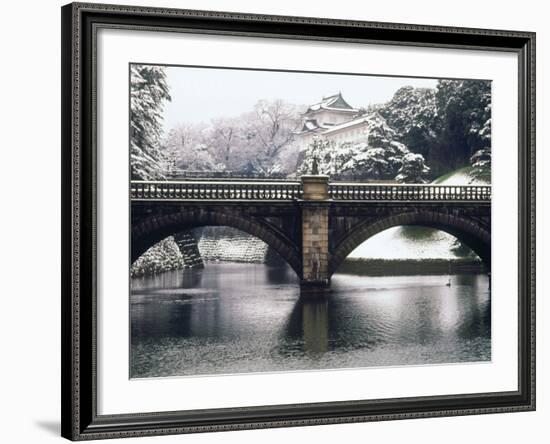 Nijubashi and the Inner Moat of Imperial Palace in Snow, Tokyo, Japan--Framed Photographic Print