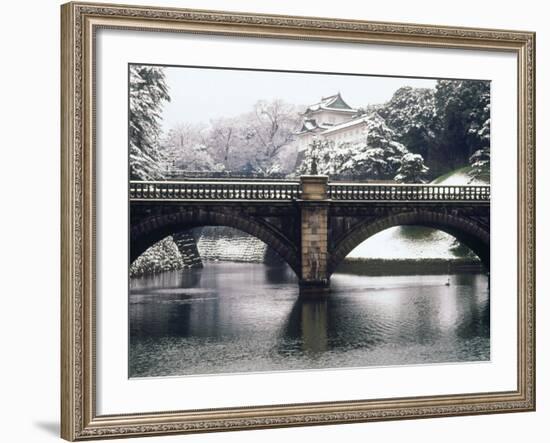 Nijubashi and the Inner Moat of Imperial Palace in Snow, Tokyo, Japan-null-Framed Photographic Print