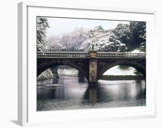 Nijubashi and the Inner Moat of Imperial Palace in Snow, Tokyo, Japan--Framed Photographic Print