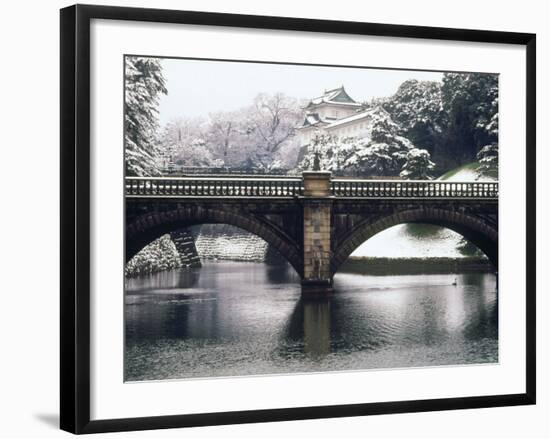 Nijubashi and the Inner Moat of Imperial Palace in Snow, Tokyo, Japan-null-Framed Photographic Print