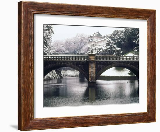 Nijubashi and the Inner Moat of Imperial Palace in Snow, Tokyo, Japan-null-Framed Photographic Print