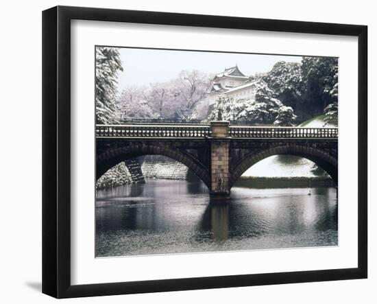 Nijubashi and the Inner Moat of Imperial Palace in Snow, Tokyo, Japan-null-Framed Photographic Print