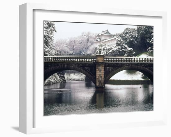 Nijubashi and the Inner Moat of Imperial Palace in Snow, Tokyo, Japan-null-Framed Photographic Print