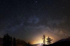 Milky Way over 2 Larches in Mieming View to Innsbruck and its Light Pollution-Niki Haselwanter-Photographic Print