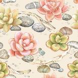 Seamless Pattern of Watercolor Succulents, Dry Branches and Stones, Vector Illustration on Beige Ba-Nikiparonak-Art Print