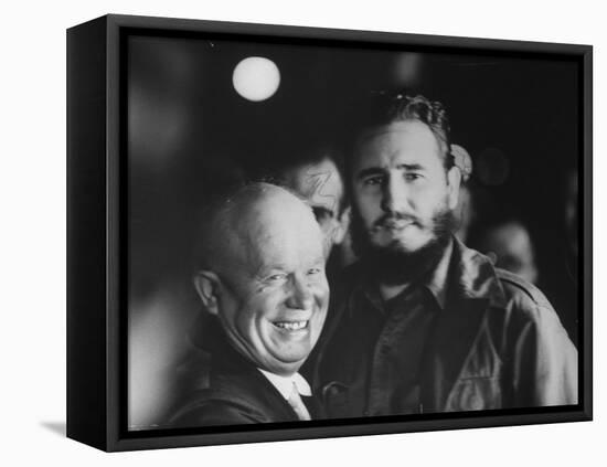 Nikita Khrushchev and Fidel Castro During their Meeting at the United Nations Assembly Session-null-Framed Premier Image Canvas