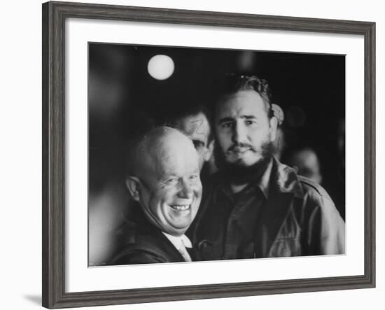 Nikita Khrushchev and Fidel Castro During their Meeting at the United Nations Assembly Session-null-Framed Photographic Print