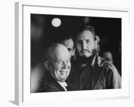 Nikita Khrushchev and Fidel Castro During their Meeting at the United Nations Assembly Session-null-Framed Photographic Print