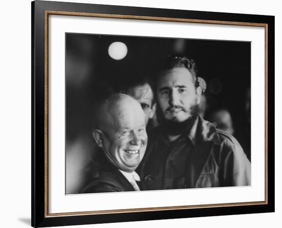 Nikita Khrushchev and Fidel Castro During their Meeting at the United Nations Assembly Session-null-Framed Photographic Print