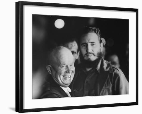 Nikita Khrushchev and Fidel Castro During their Meeting at the United Nations Assembly Session-null-Framed Photographic Print