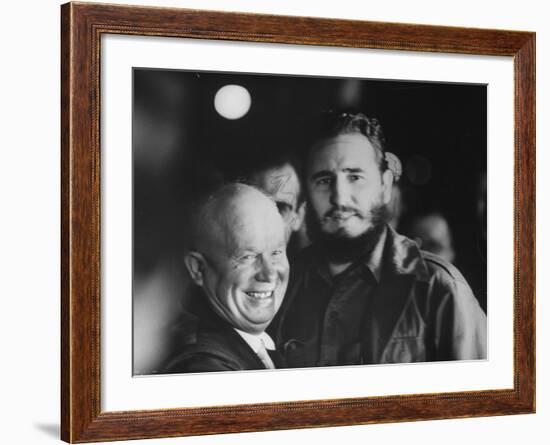 Nikita Khrushchev and Fidel Castro During their Meeting at the United Nations Assembly Session-null-Framed Photographic Print