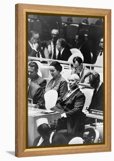 Nikita Khrushchev at a meeting of the United Nations General Assembly in New York, 1960-Warren K. Leffler-Framed Premier Image Canvas