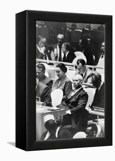 Nikita Khrushchev at a meeting of the United Nations General Assembly in New York, 1960-Warren K. Leffler-Framed Premier Image Canvas