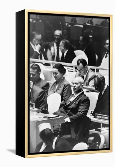 Nikita Khrushchev at a meeting of the United Nations General Assembly in New York, 1960-Warren K. Leffler-Framed Premier Image Canvas