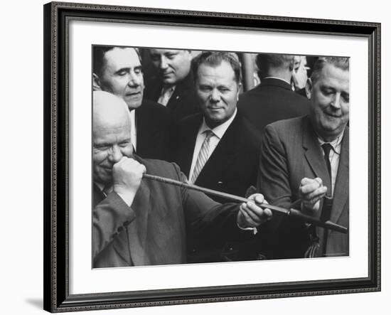 Nikita Khrushchev with Peace Pipe That Was Given to Him-Hank Walker-Framed Premium Photographic Print