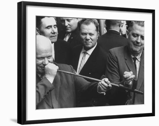 Nikita Khrushchev with Peace Pipe That Was Given to Him-Hank Walker-Framed Premium Photographic Print