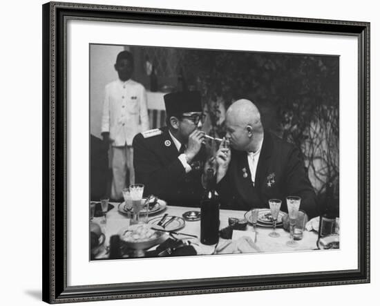 Nikita Khrushchev with Pres. Sukarno-John Dominis-Framed Premium Photographic Print