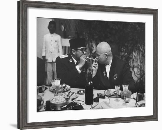 Nikita Khrushchev with Pres. Sukarno-John Dominis-Framed Premium Photographic Print