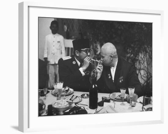 Nikita Khrushchev with Pres. Sukarno-John Dominis-Framed Premium Photographic Print