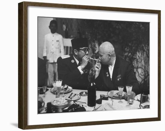 Nikita Khrushchev with Pres. Sukarno-John Dominis-Framed Premium Photographic Print