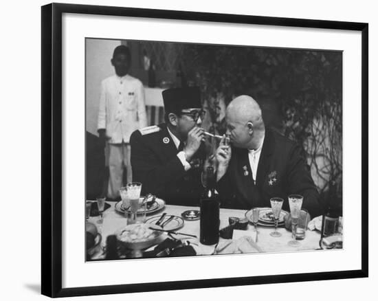 Nikita Khrushchev with Pres. Sukarno-John Dominis-Framed Premium Photographic Print