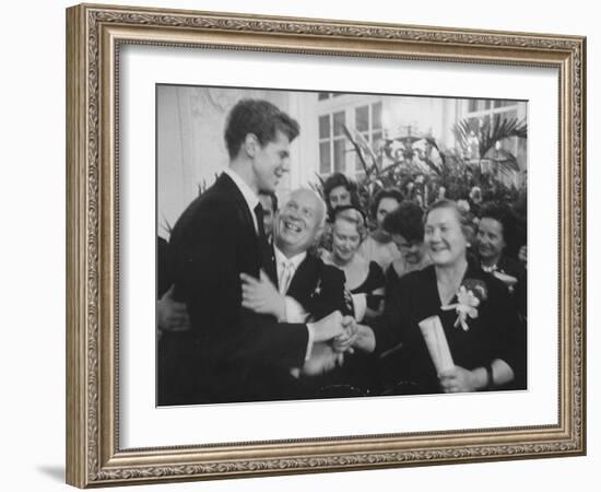 Nikita S. Khrushchev and Wife Greeting Pianist Van Cliburn at Soviet Embassy Reception-Ed Clark-Framed Photographic Print