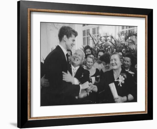 Nikita S. Khrushchev and Wife Greeting Pianist Van Cliburn at Soviet Embassy Reception-Ed Clark-Framed Photographic Print