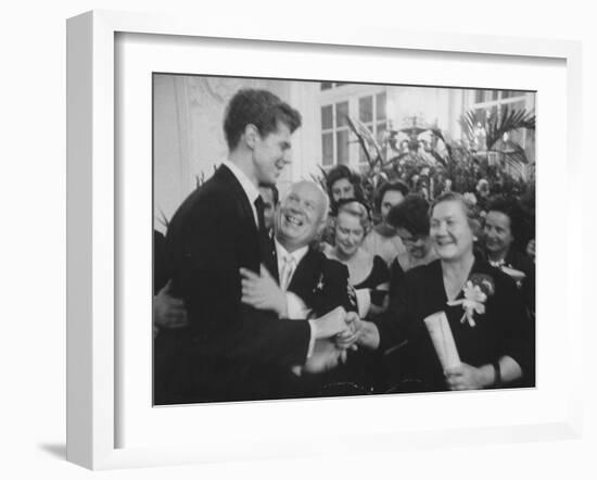 Nikita S. Khrushchev and Wife Greeting Pianist Van Cliburn at Soviet Embassy Reception-Ed Clark-Framed Photographic Print