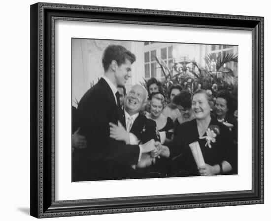 Nikita S. Khrushchev and Wife Greeting Pianist Van Cliburn at Soviet Embassy Reception-Ed Clark-Framed Photographic Print