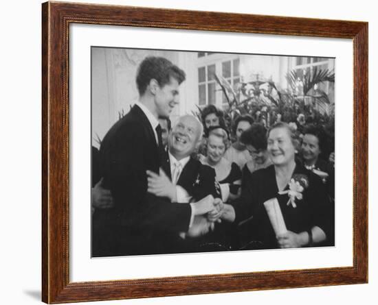 Nikita S. Khrushchev and Wife Greeting Pianist Van Cliburn at Soviet Embassy Reception-Ed Clark-Framed Photographic Print