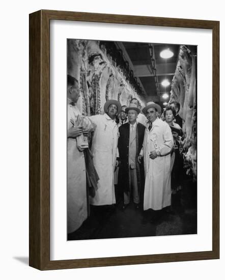 Nikita S. Khrushchev on Tour of Meat Packing Plant-Carl Mydans-Framed Photographic Print