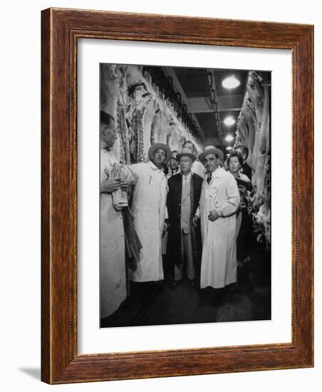 Nikita S. Khrushchev on Tour of Meat Packing Plant-Carl Mydans-Framed Photographic Print