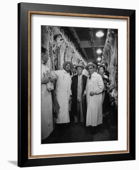 Nikita S. Khrushchev on Tour of Meat Packing Plant-Carl Mydans-Framed Photographic Print