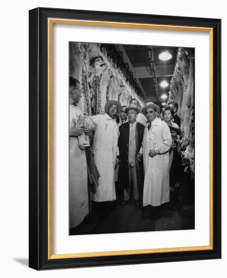 Nikita S. Khrushchev on Tour of Meat Packing Plant-Carl Mydans-Framed Photographic Print