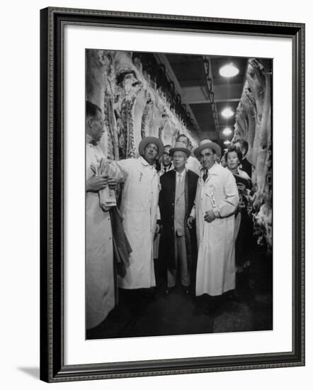 Nikita S. Khrushchev on Tour of Meat Packing Plant-Carl Mydans-Framed Photographic Print