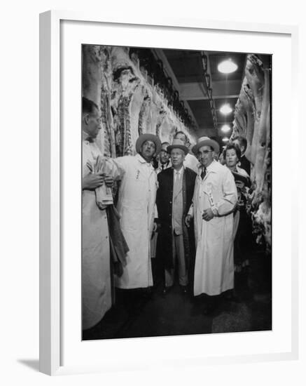 Nikita S. Khrushchev on Tour of Meat Packing Plant-Carl Mydans-Framed Photographic Print