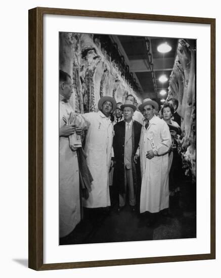 Nikita S. Khrushchev on Tour of Meat Packing Plant-Carl Mydans-Framed Photographic Print