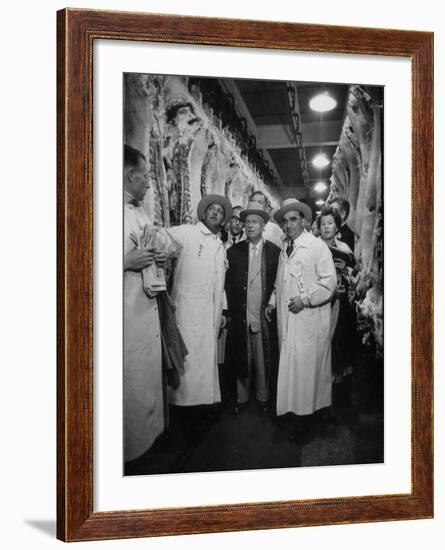 Nikita S. Khrushchev on Tour of Meat Packing Plant-Carl Mydans-Framed Photographic Print